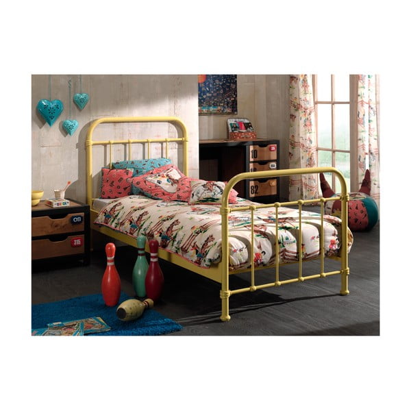 Letto per bambini in metallo giallo, 90 x 200 cm New York - Vipack-image-2