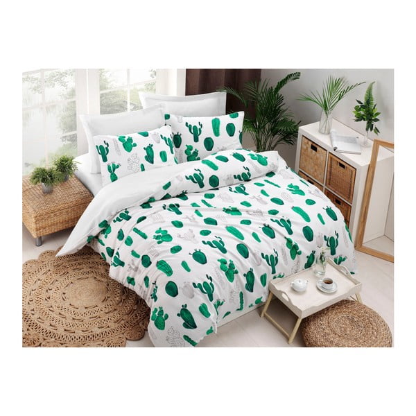 Lenzuolo in misto cotone per letto matrimoniale Verde, 200 x 220 cm Kaktus - Mijolnir