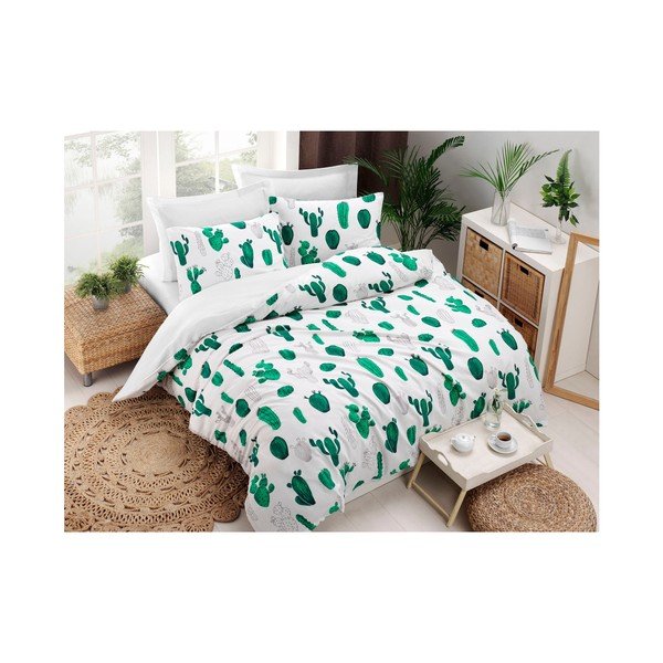Lenzuolo in misto cotone per letto matrimoniale Verde, 200 x 220 cm Kaktus - Mijolnir