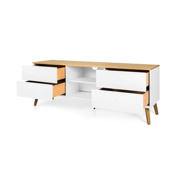 Tavolo TV bianco con gambe in rovere, larghezza 162 cm Dot - Tenzo-image-2