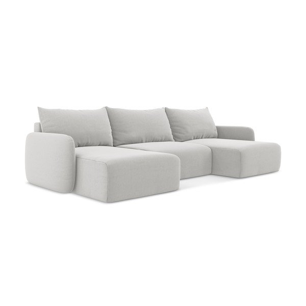 Divano angolare grigio chiaro allungabile/con contenitore (a U) con rivestimento in velluto Kalena – Makamii-image-2