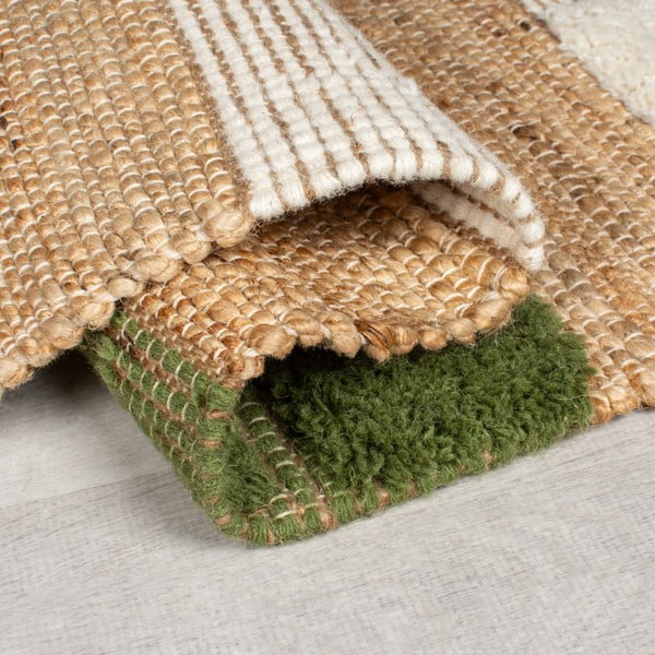 Tappeto verde/di colore naturale in misto iuta tessuto a mano 160x230 cm Medina Blocks – Flair Rugs-image-2