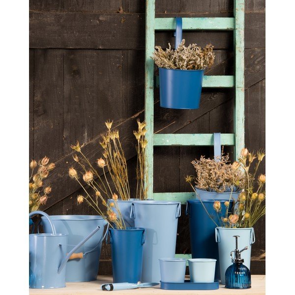 Set 2 kovových květináčů s tmavě modrým podtáckem Esschert Design Gardener-image-1