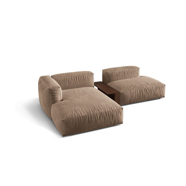 Divano angolare componibile marrone chiaro (con penisola a sinistra/con chaise lounge) con rivestimento in velluto Martina – Micadoni -image-2