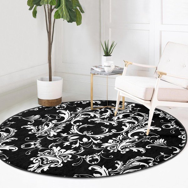 Tappeto rotondo lavabile bianco e nero adatto ai robot aspirapolvere ø 80 cm Comfort - Mila Home-image-2