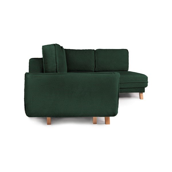 Divano angolare verde scuro allungabile/con contenitore (con penisola a destra/a L) con rivestimento in velluto a coste Tori – Bonami Selection-image-4