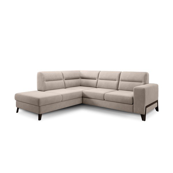 Divano angolare beige allungabile/con contenitore (con penisola a sinistra/a L) e rivestimento in velluto Cassara – ELTAP