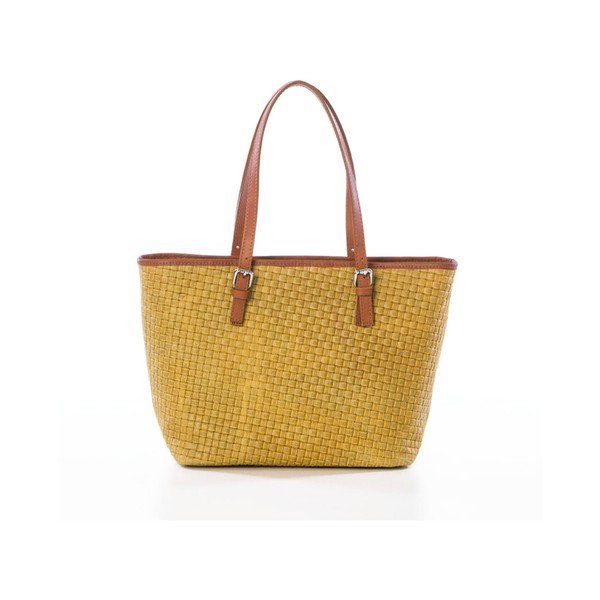 Hořčicová kabelka z pravé kůže Federica Bassi Puro-image-3