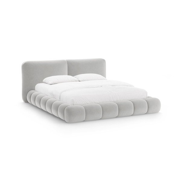 Letto matrimoniale imbottito grigio con contenitore con rete inclusa 160x200 cm Solange – Micadoni 