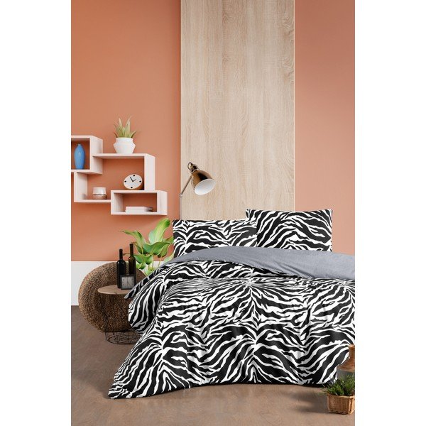 Biancheria da letto in cotone bianco e nero per letto matrimoniale/letto allungato con lenzuolo 200x220 cm - Mila Home-image-2