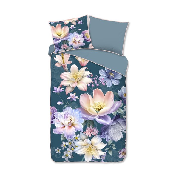 Set copripiumino e federa blu in raso di cotone per letto singolo/per letto esteso 140x220 cm Mirery – Descanso