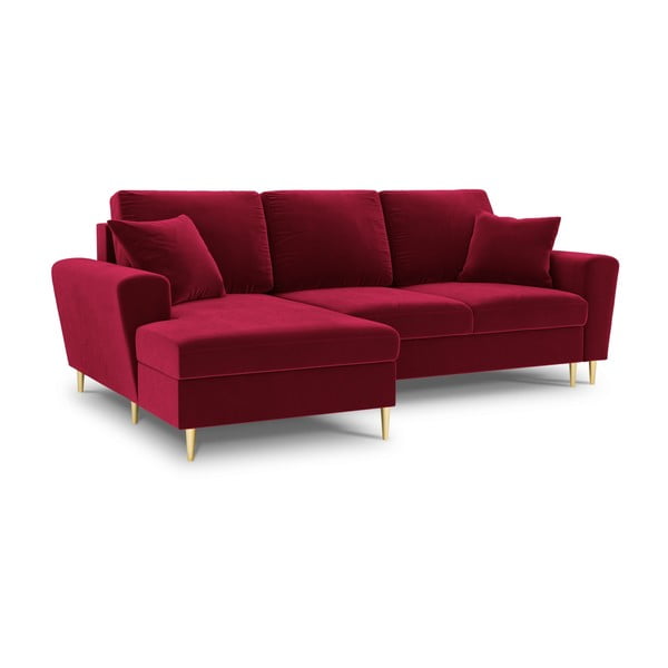 Divano angolare rosso allungabile e con contenitore (con penisola a sinistra/con chaise lounge) con rivestimento in velluto Kyoto – Cosmopolitan Design-image-1