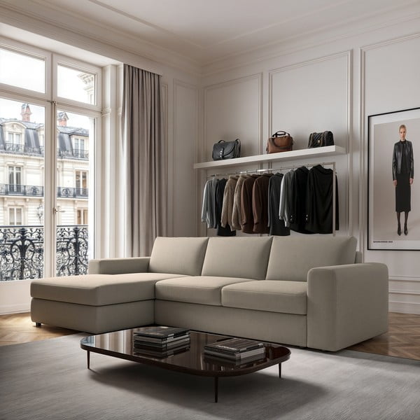 Divano angolare beige (con penisola a sinistra e chaise lounge) Baga – Rodier-image-1