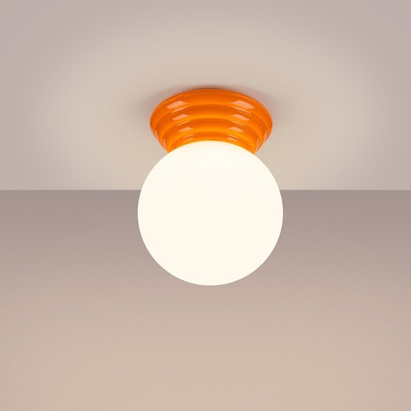 Plafoniera arancione in ceramica con paralume in vetro ø 12 cm Farsa – Sollux-image-2