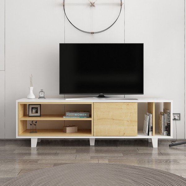 Tavolo TV in rovere bianco/naturale 160x49 cm Rosmar - Kalune Design-image-2