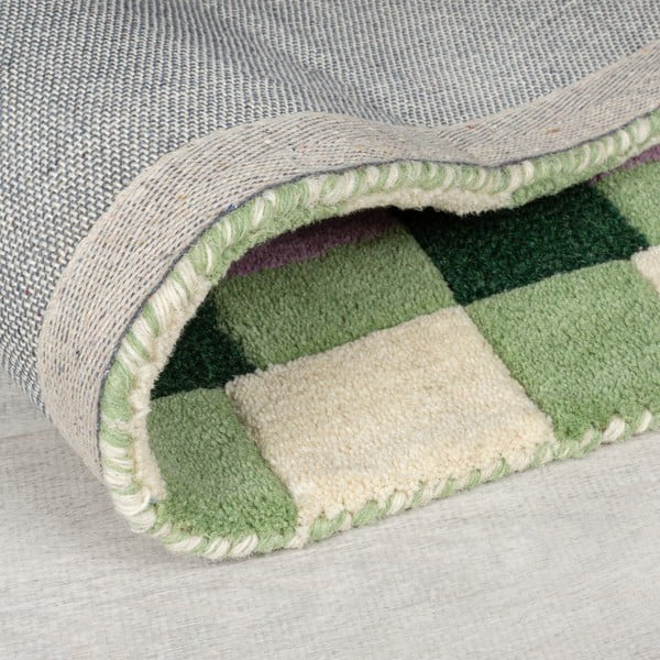 Tappeto verde in lana e viola tessuto a mano 200x290 cm Kai Wool Border - Flair Rugs-image-3