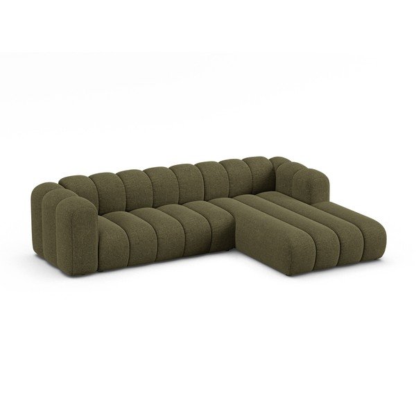 Divano angolare verde (con penisola a destra/con chaise lounge) con rivestimento in ciniglia Lupine – Micadoni -image-1