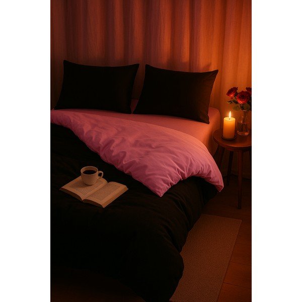 Set copripiumino e federa nero/rosa per letto singolo o esteso con lenzuolo incluso/3 pezzi 160x220 cm Classic – Mila Home-image-2