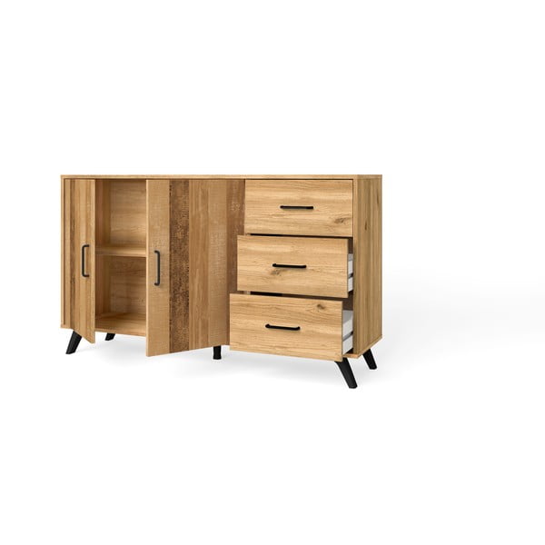 Cassettiera bassa in rovere decorato in colore naturale 136x81 cm Nordic - Marckeric-image-3