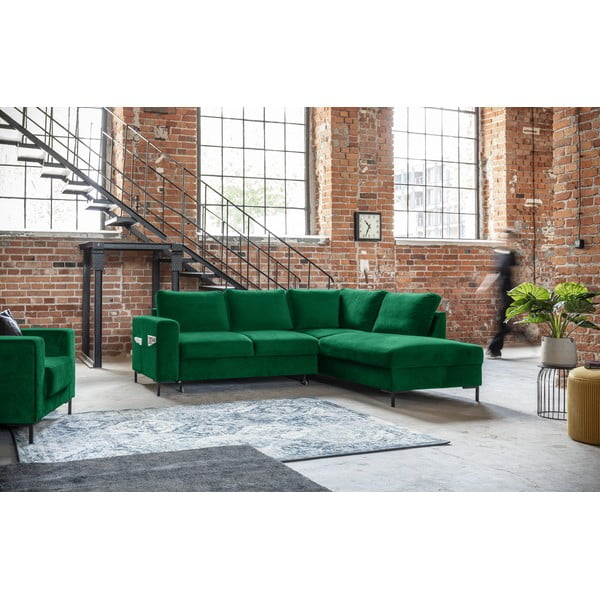 Divano letto angolare in velluto verde scuro (angolo destro) Lofty Lilly - Miuform-image-4