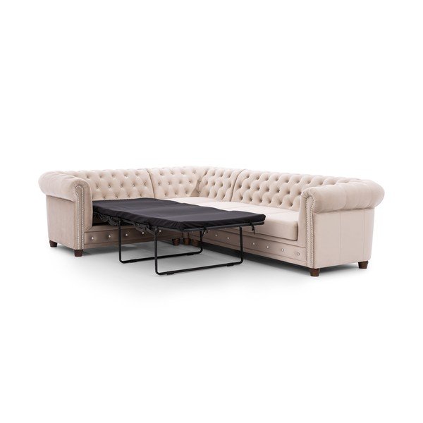 Divano angolare beige allungabile (con penisola a sinistra/a L) con rivestimento in velluto York Blik – Ropez-image-2
