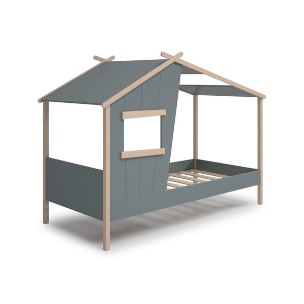 Letto da bambini a forma di casa verde polveroso in pino massiccio con rete inclusa 90x190 cm Luba – Marckeric-image-2