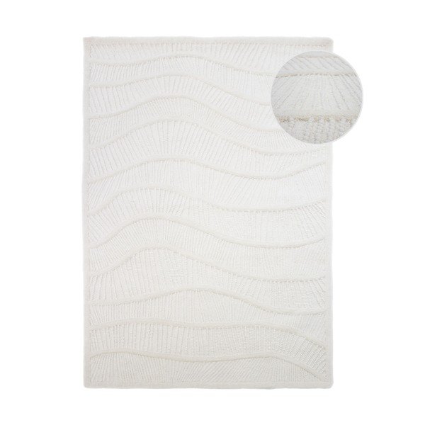 Tappeto bianco in misto lana tessuto a mano 140x200 cm Sculptured Wave – Flair Rugs