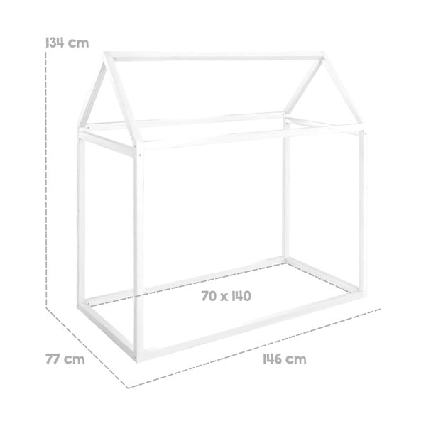 Letto da bambini a forma di casa bianco in pino massiccio con materasso incluso e rete non inclusa 70x140 cm House Bed – Roba-image-4
