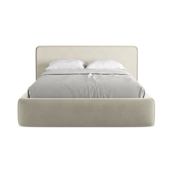 Letto matrimoniale imbottito crema con contenitore con griglia 140x200 cm Kiana - Makamii-image-4