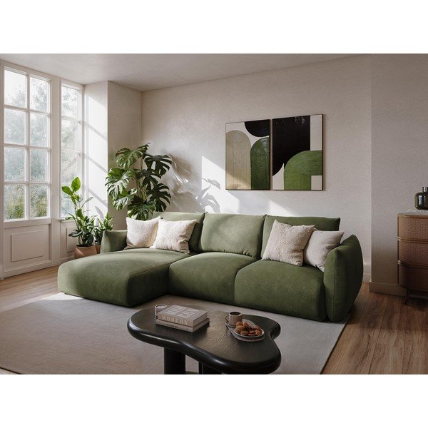 Divano angolare grigio chiaro allungabile (con penisola a destra/con chaise lounge) Leila – Makamii-image-1