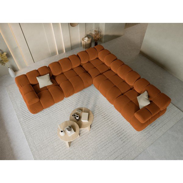 Divano angolare componibile color terracotta con rivestimento in velluto – Micadoni -image-1