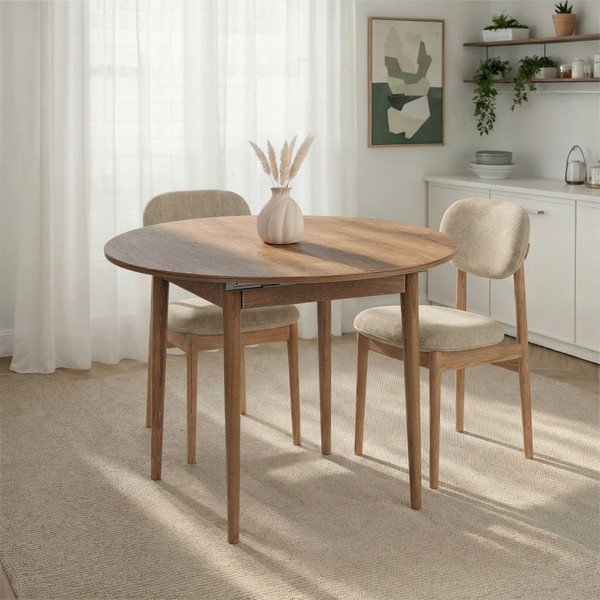 Tavolo da pranzo rotondo con effetto rovere allungabile con estensione ø 100 cm Viona – Kalune Design-image-2