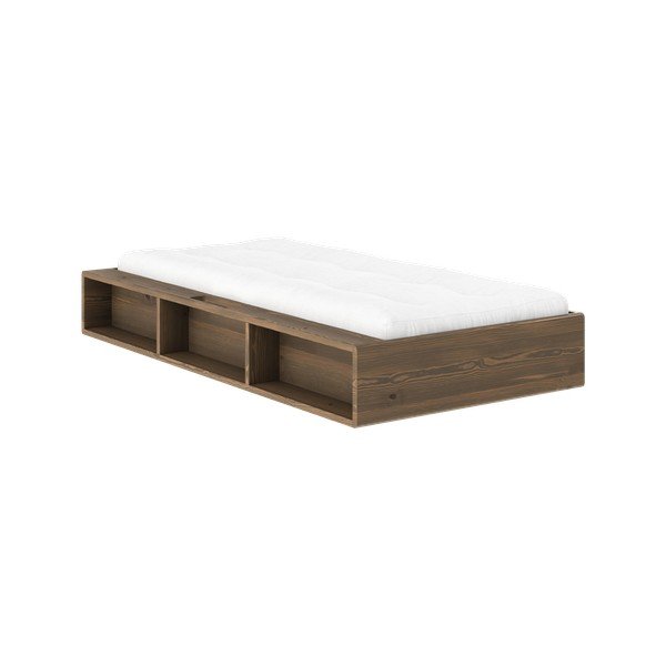 Letto singolo colore naturale scuro in pino massiccio senza testiera con rete inclusa 90x200 cm Ziggy – Karup-image-1