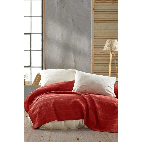 Copriletto in cotone rosso per letto matrimoniale 220x235 cm Leona - Mijolnir-image-1