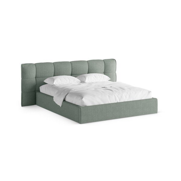 Letto matrimoniale imbottito color menta con contenitore con rete inclusa 140x200 cm Eric – Micadoni 
