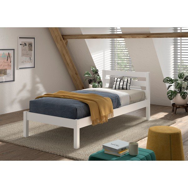 Letto da bambini bianco in pino massiccio rete non inclusa 90x200 cm Pino – Vipack-image-1