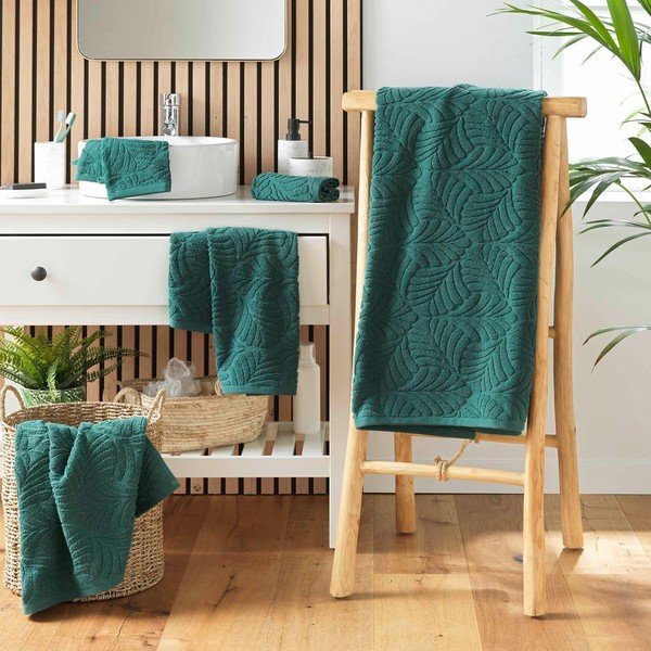 Asciugamano verde in spugna di cotone 70x130 cm Madeira - douceur d'intérieur-image-3