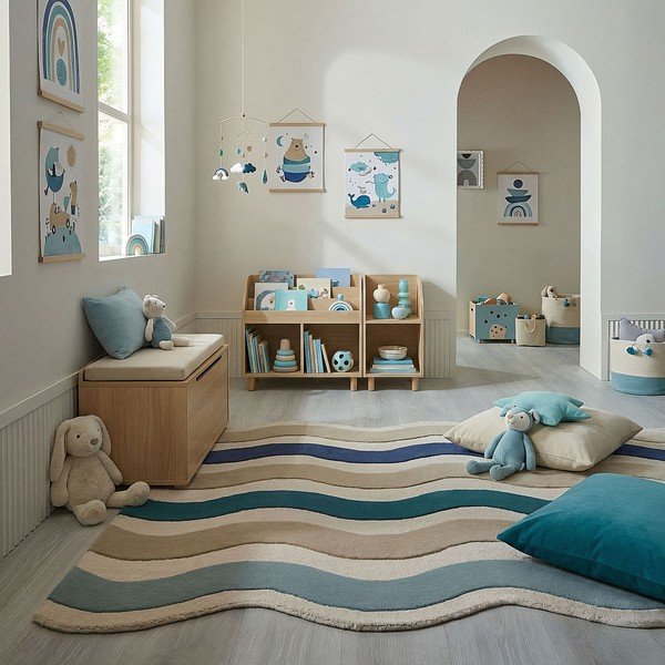 Tappeto blu in lana tessuto a mano 200x290 cm Cascade Wool – Flair Rugs-image-1