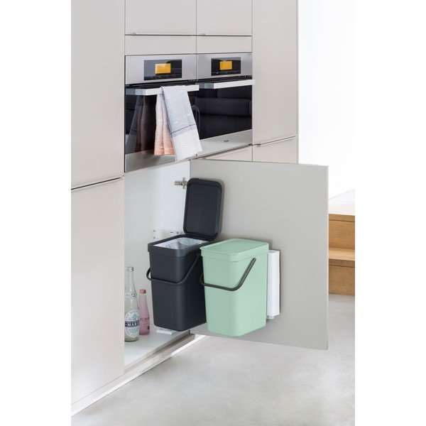 Cestino per la spazzatura color menta/grigio scuro in plastica per raccolta differenziata/incorporabile 2x12 l Sort & Go – Brabantia-image-1