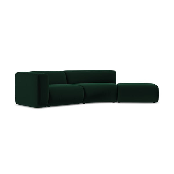 Chaise longue verde scuro (con penisola a destra) con rivestimento in velluto Ekahi – Makamii-image-2