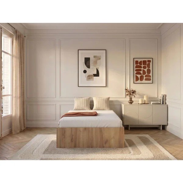 Letto singolo colore naturale chiaro in truciolato con contenitore/senza testiera con rete inclusa 90x190 cm Nira – Bobochic Paris-image-1