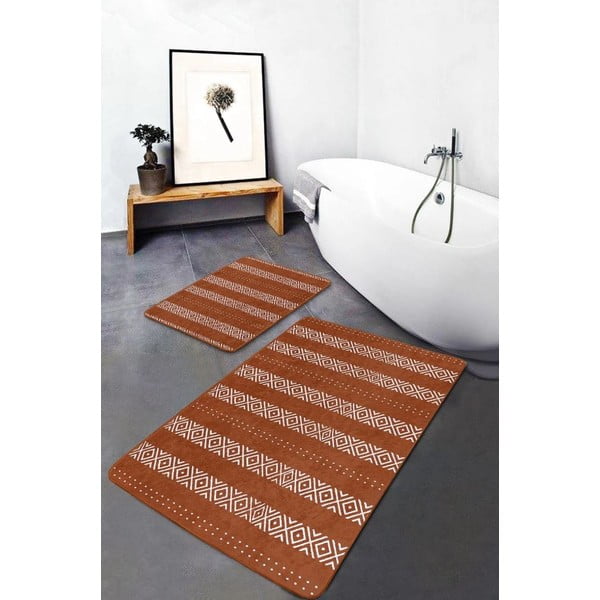 Set di tappetini per il bagno marroni in velluto 2 pz 60x100 cm – Mila Home-image-3