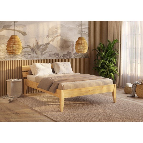Letto matrimoniale di colore naturale in pino massiccio 180x200 cm Torino – Olivia Living-image-3