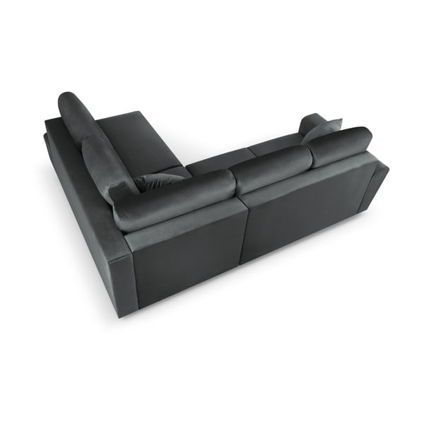 Divano angolare grigio scuro allungabile e con contenitore (con penisola a destra/a L) con rivestimento in velluto Kyoto – Cosmopolitan Design-image-4