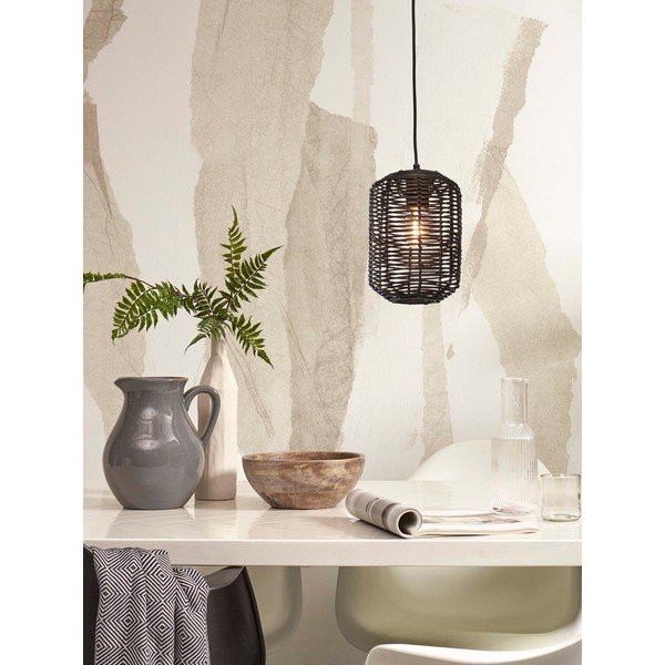 Lampada a sospensione nera con paralume in rattan ø 18 cm Tanami - Good&Mojo-image-1