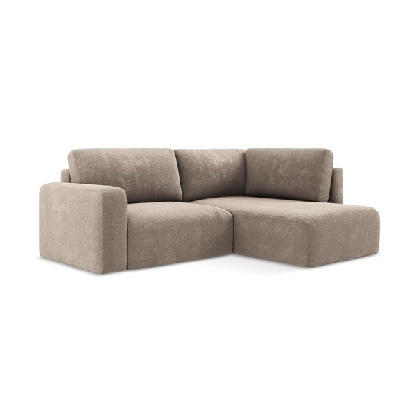Divano angolare beige allungabile/con contenitore (con penisola a destra/a L) con rivestimento in ciniglia Kona – Makamii-image-2