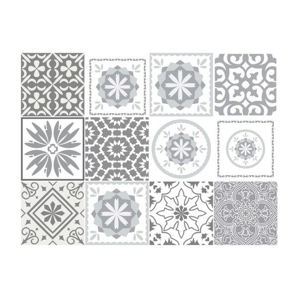 Set di 12 adesivi murali Piastrelle di cemento Sfumature di grigio , 10 x 10 cm Cordoba - Ambiance-image-2