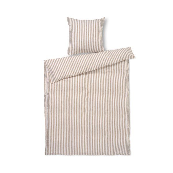 Biancheria da letto in crêpe bianca e beige per letto singolo 140x200 cm Bæk&Bølge - JUNA