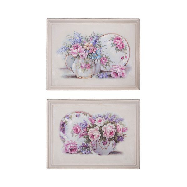 Set di 2 dipinti murali Fleurs, 46 x 26 cm - Antic Line