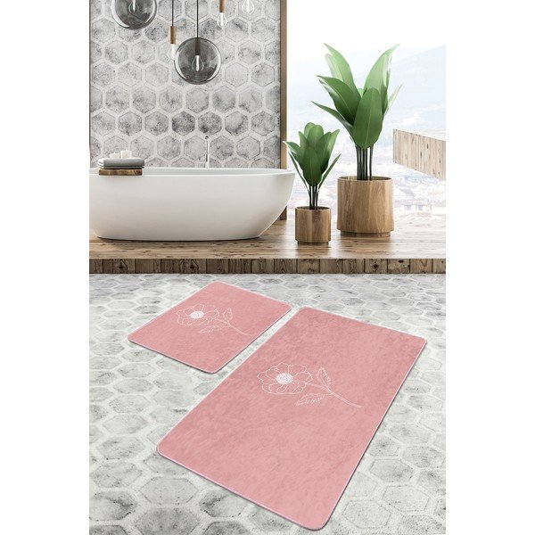 Set di tappetini per il bagno in velluto rosa 2 pz 60x100 cm – Mila Home-image-4